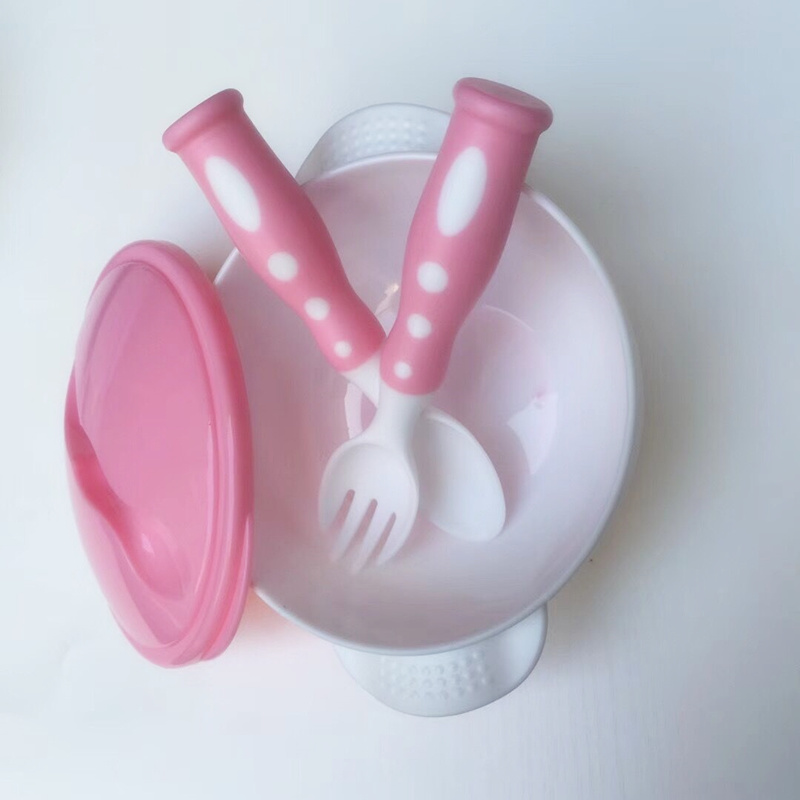 Standable Colorful Fork and Spoon Feeding Bowl for Baby Utensils