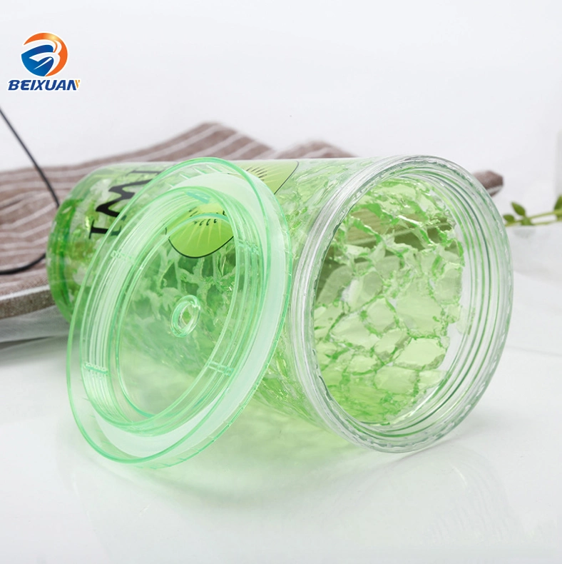 Promotional Custom Creative Summer Ice Fresh Plastic Long Drink Cups, Straw Cooling Cup