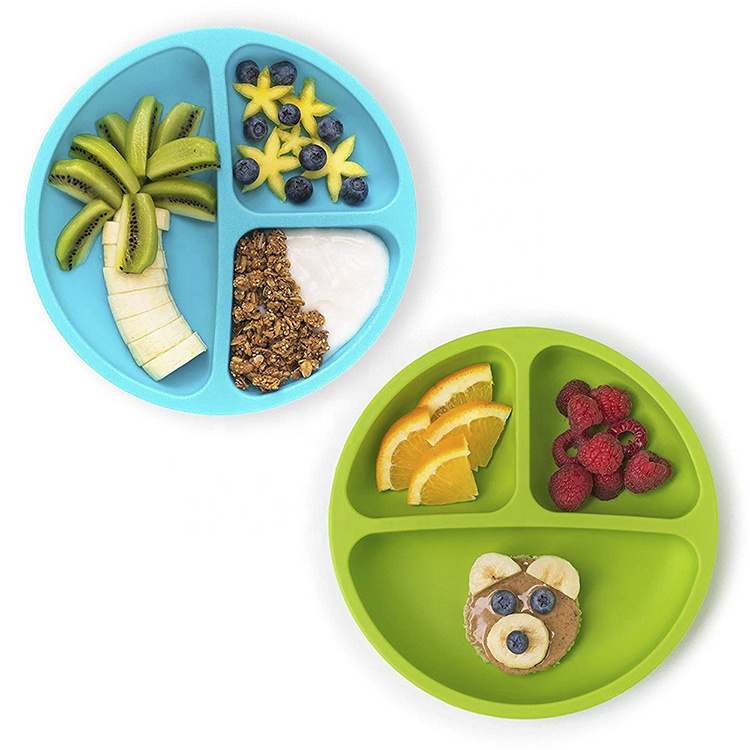 Amazon Hot BPA Free Kids Toddler Divided Silicone Plate Baby Suction Baby Silicone Plate Baby Feeding Silicone Plate