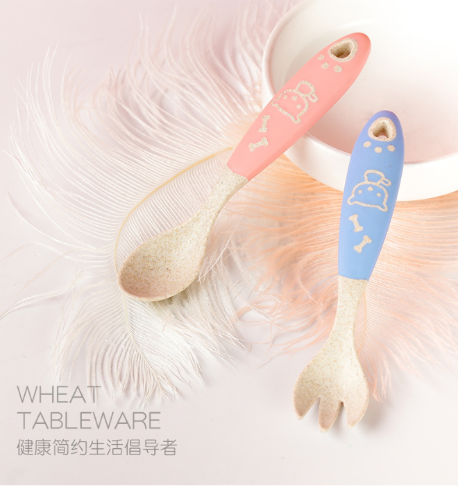 Wheat Straw Plastic Children Cutlery Set Spoon and Fork