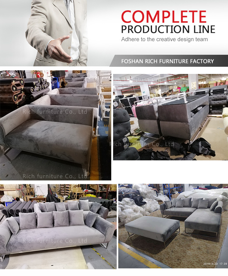 Modern Home Furniture Leisure Fabric Sectional Corner Sofa Couch Set Metal Base for Living Room L Shape Hotel Event Office