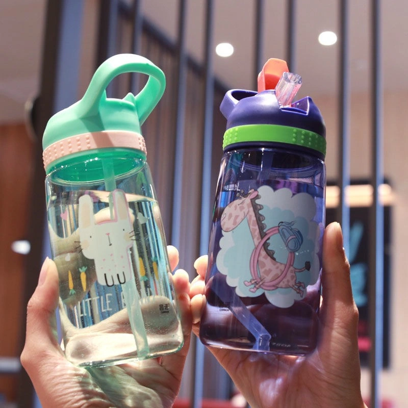 Clear Plastic 500ml Cute Kids Baby Water Bottle Drinking Bottle with Straw