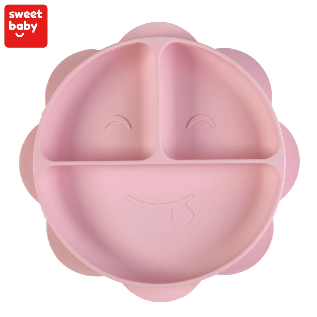 2021 Amazon BPA Free Silicone Baby Plates New Arrival Baby Feeding Flower Shape Plate with Suction
