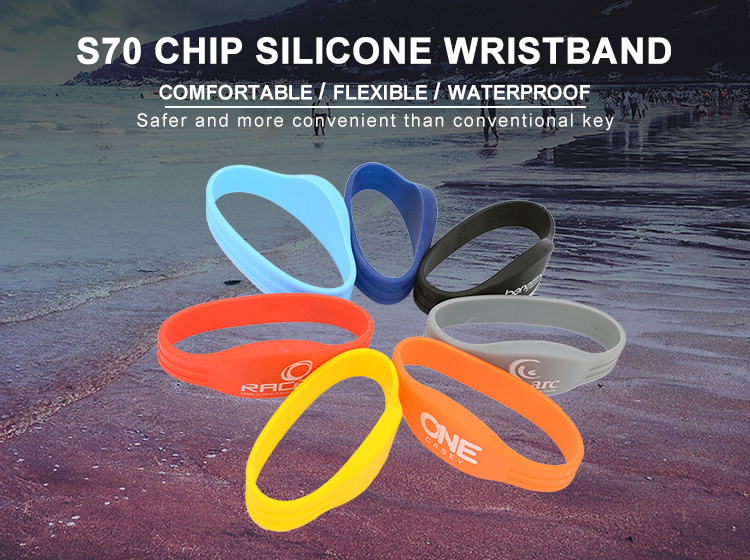 IC S70 Silicone Wristband RFID Temperature Resistant Waterproof Flexible Silicone Wristband