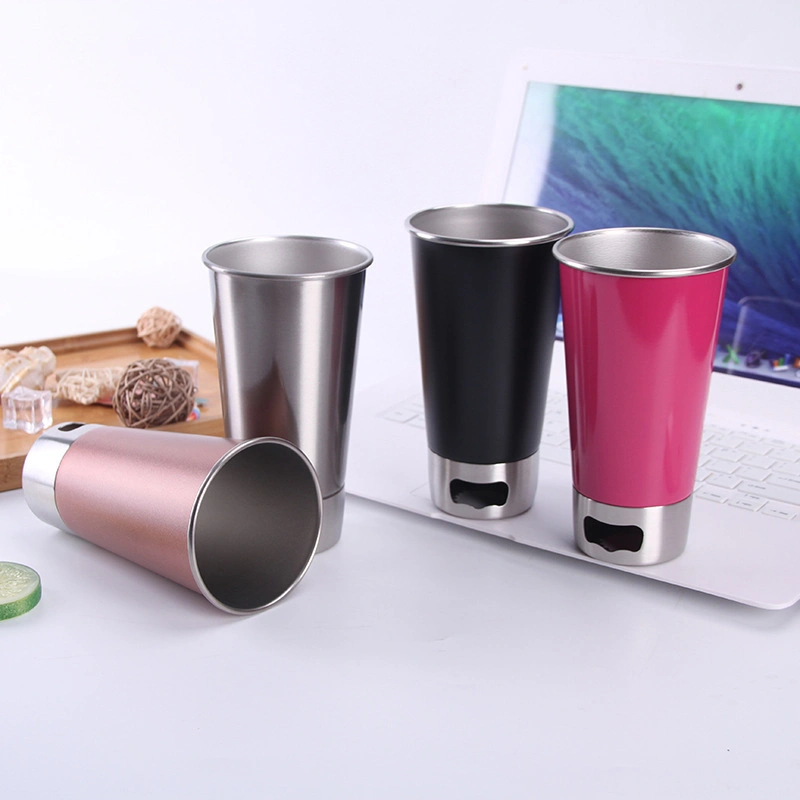 Single Wall Stainless Steel Champagne Cup with Bottle-Opener Stainless Steel Travel Beer Cup in 500ml