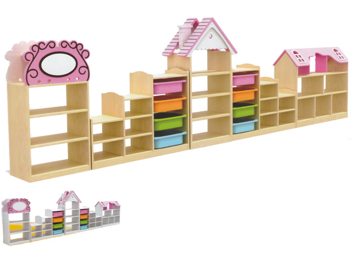 Modern Design Children Kindergarten Wooden Toy Shelf Preschool Storage Shelves