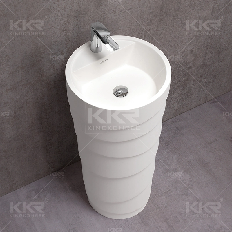Customized Hotel Project Solid Surface Stone Freestanding Basin Bathroom Wash Basin Stone Sink
