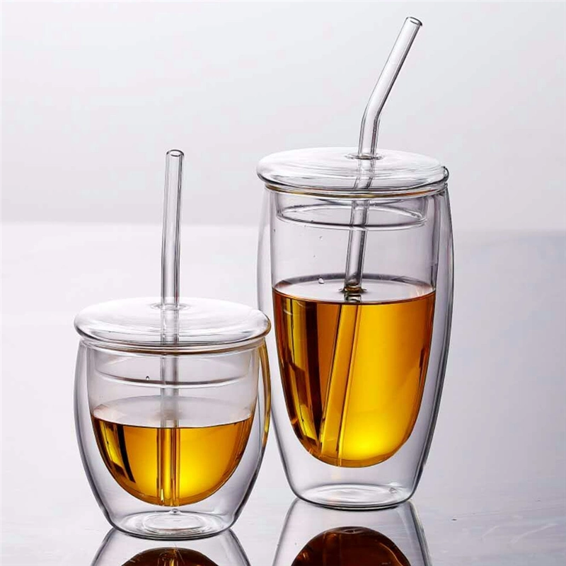 Glass Juice Cup with Straw Glass Coffee Cup with Lid High Borosilicate Coffee Cup