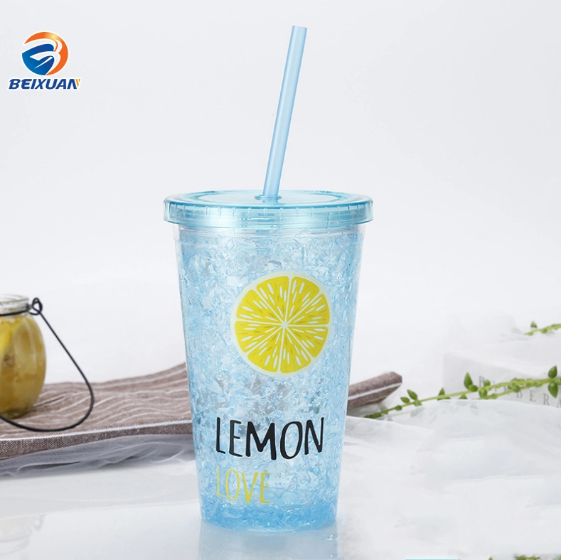 Promotional Custom Creative Summer Ice Fresh Plastic Long Drink Cups, Straw Cooling Cup