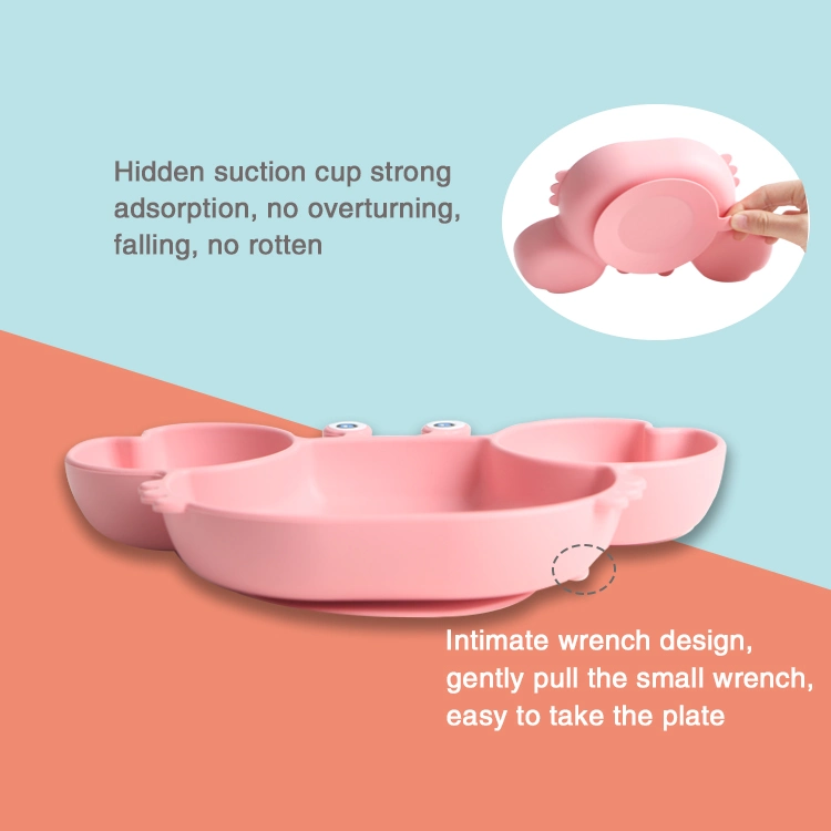 Silicone Baby Bib Plate Bowl Suction Plate Divided Spill Proof Food Grade Silicone Sucker Baby Kids Plate Set