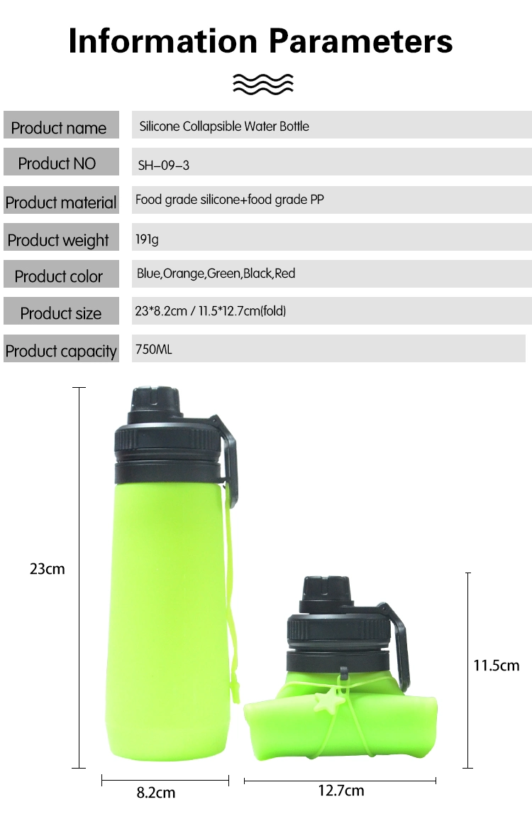 Creative Design Sport 750ml Foldable Water Bottle Adjustable Silicone Foldable Sports Water Bottle