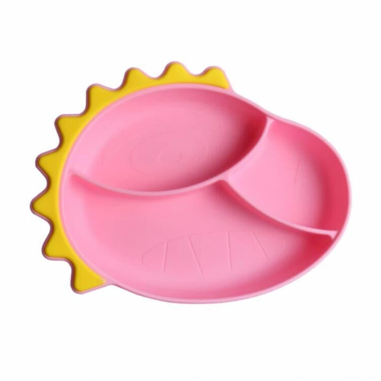 Dinosaur Shape Silicone Baby Feeding Divided Suction Plate with Spoon Set