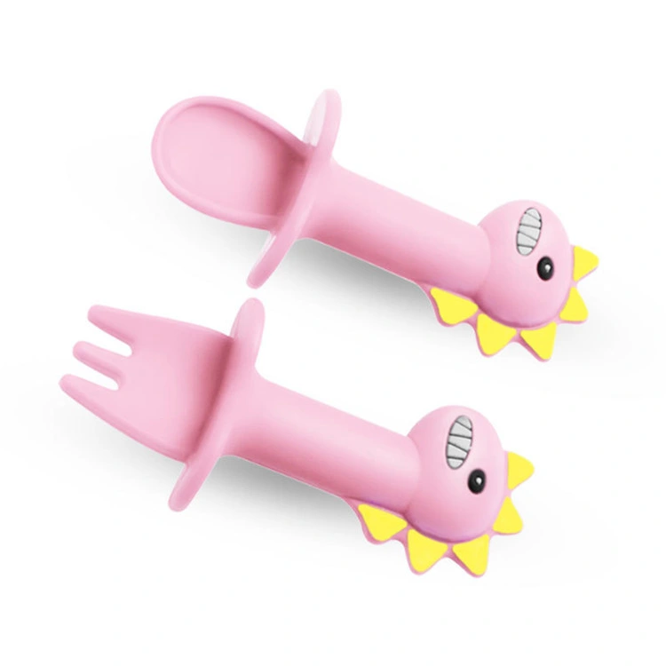 Dinosaur Shape Silicone Baby Feeding Divided Suction Plate with Spoon Set