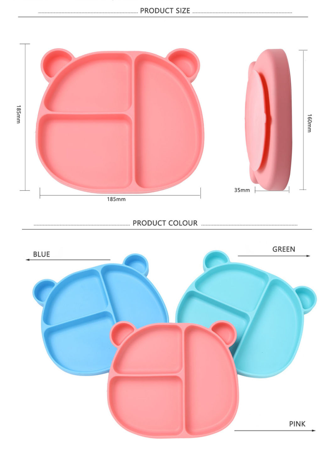 Kids Silicone Dinner Plate Kids Divided Feeding Bowl Set Baby Silicone Suction Plate