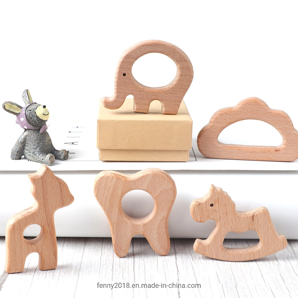 Wood Teething Toys Baby Teether Wooden Animal Teethers Beech Wood Pacifier Pendant DIY Wooden Accessory