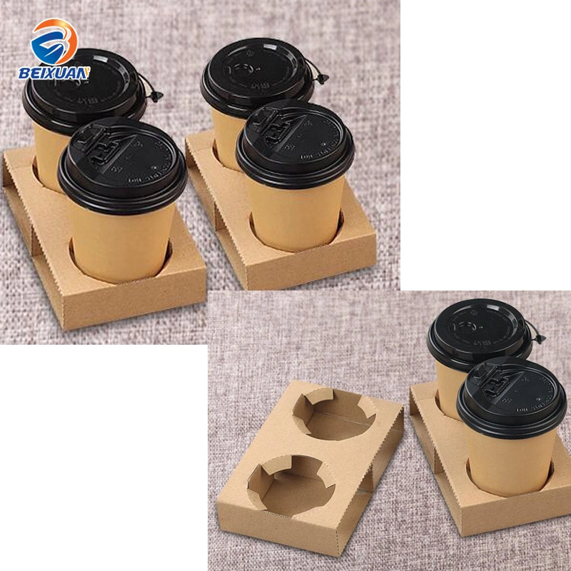 Disposable Kraft Paper Cup Holder Takeaway Beverage Coffee Cup Holder