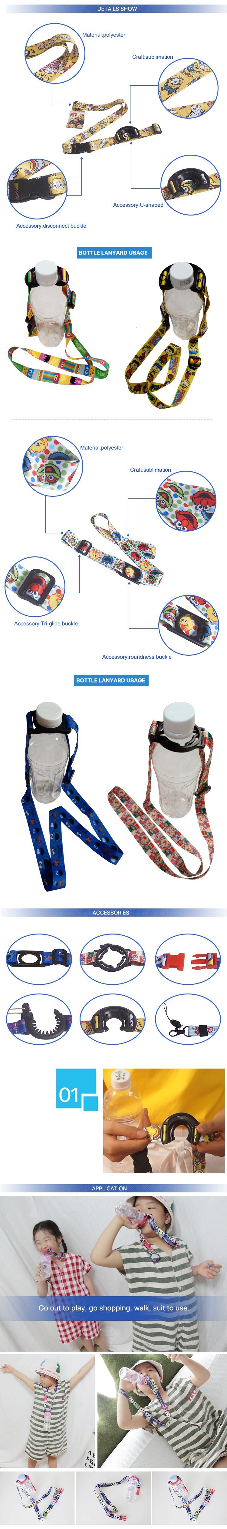 100% Eco-Friendly Polyester Material Bottle Holder Lanyard with Clip