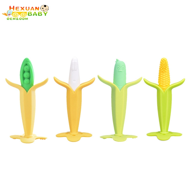 Wholesale Fruit Banana Baby Toothbrush Teether Toy for Kids Baby Teething Toy Silicone Baby Teethers