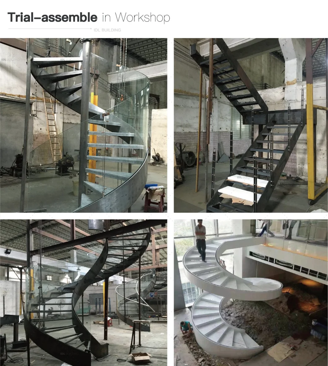 Indoor Stainless Steel Handrail Glass Spiral Staircase