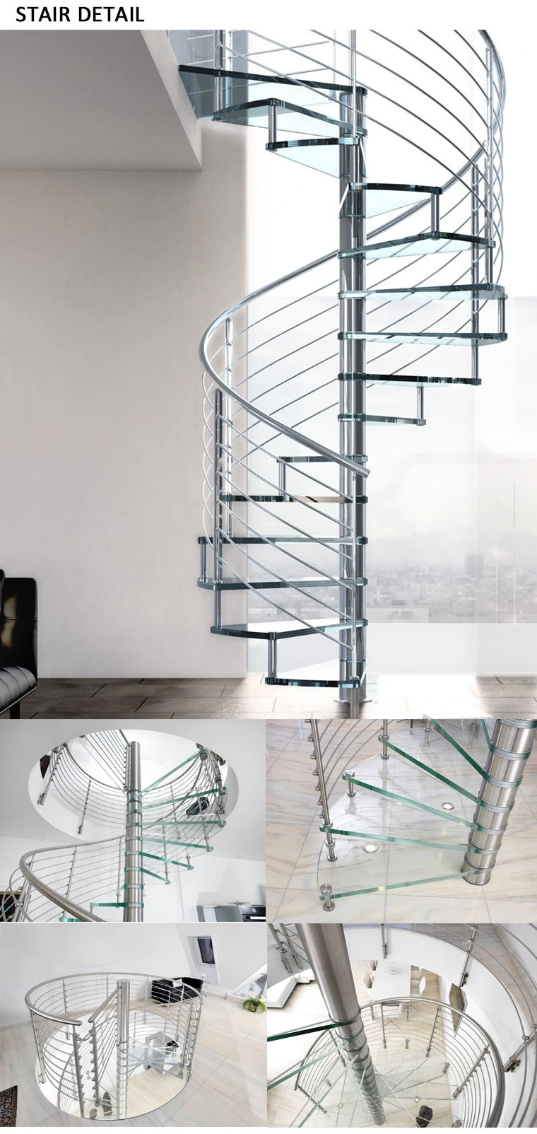 Modern Indoor Prefabricated Glass Spiral Stairs Glass Balustrade Price