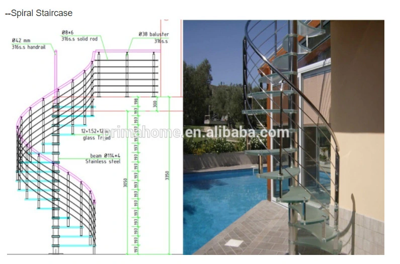 Curved Glass Spiral Staircase Design / Villa Indoor Spiral Stairs Glass Tread