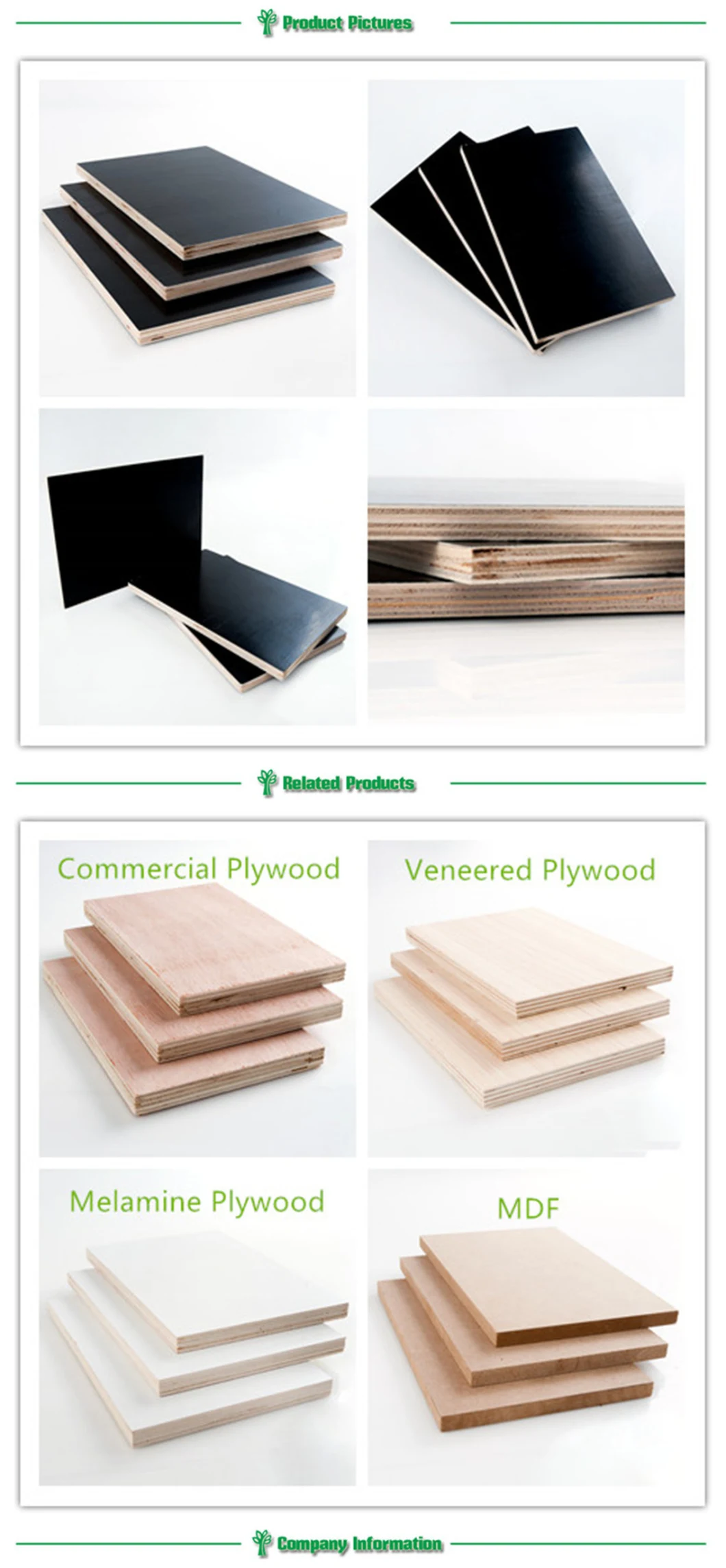 18mm Waterproof Black/Brown Concrete Formwork Plywood/Film Faced Plywood