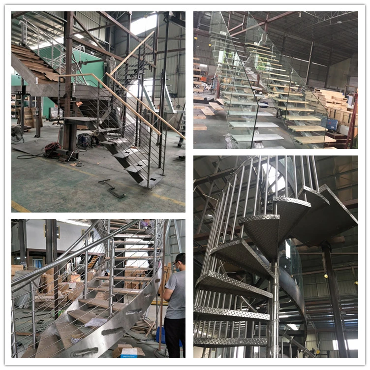 Indoor Staircase Steel Railing Modern Design Wood Steps Spiral Staircase