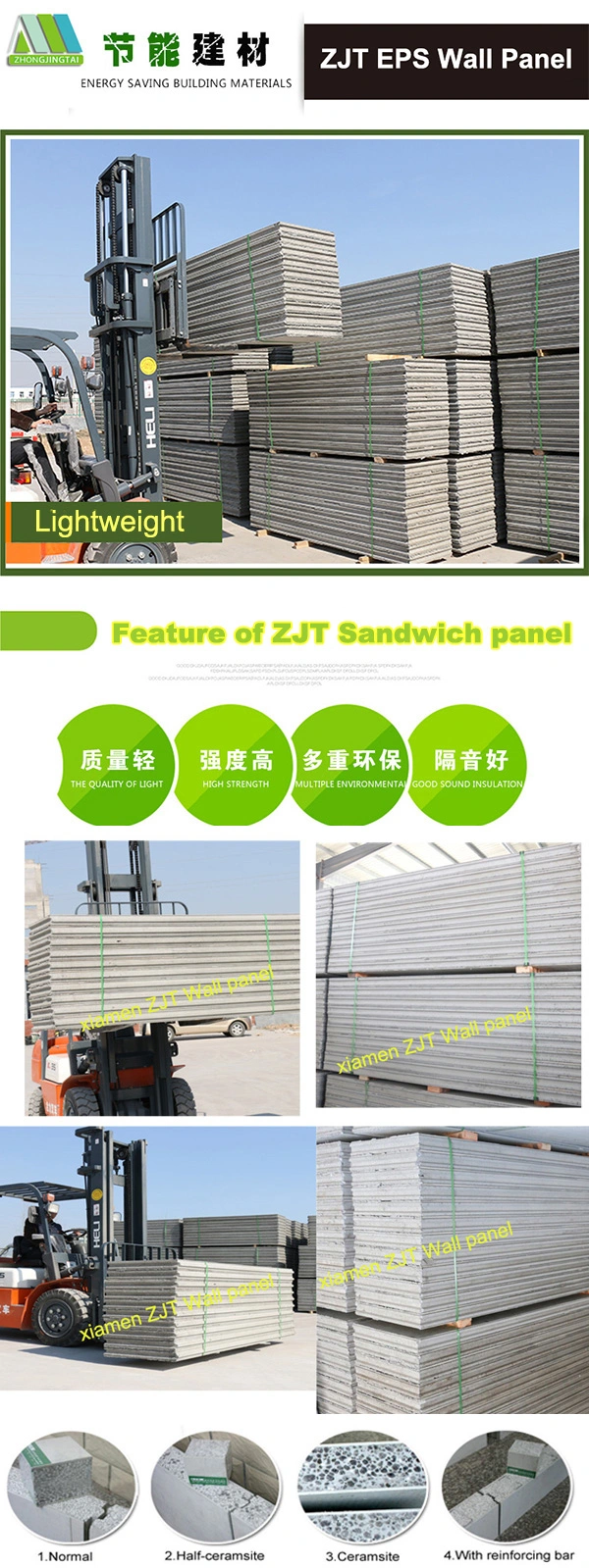 Lightweight 4 Hours Fire Rated Concrete Cement Sandwich Panel for Interior Exterior Walls