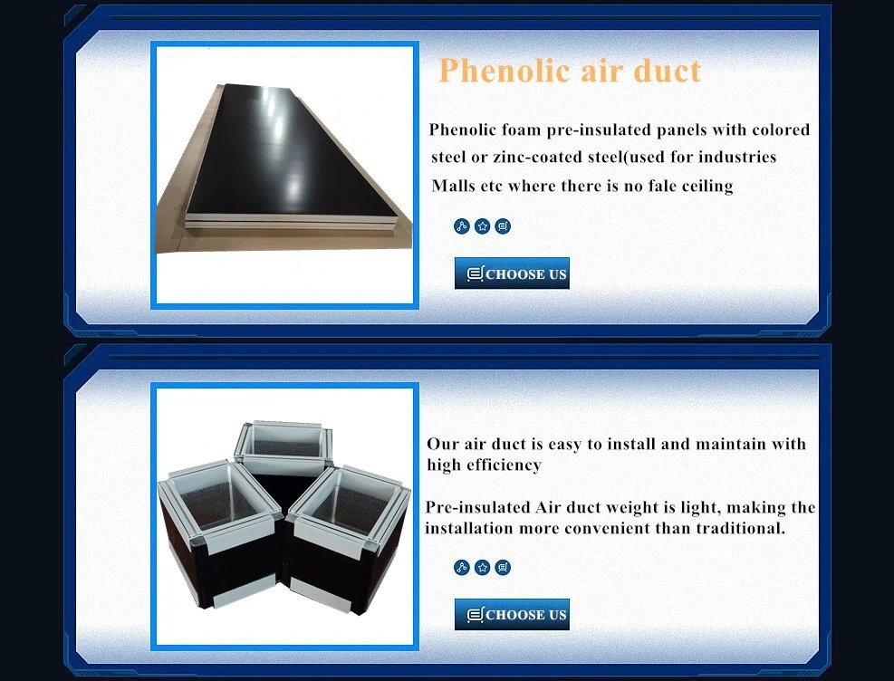 Black Colored Steel Pre-Insulated Phenolic Air Duct Panel Phenolic Foam