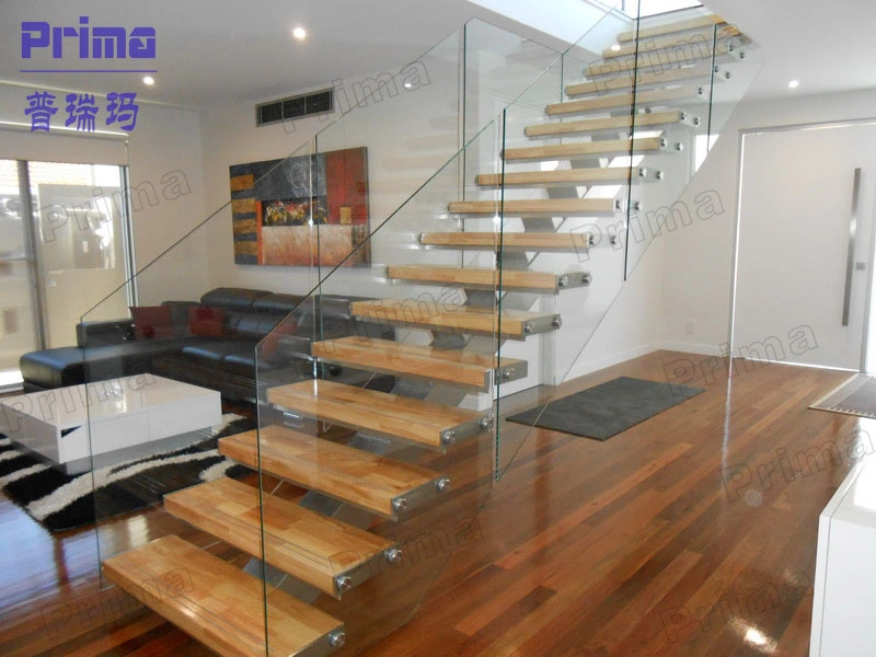 Prefabricated Glass Wood Floating Stairs Prices Glass Balustrade