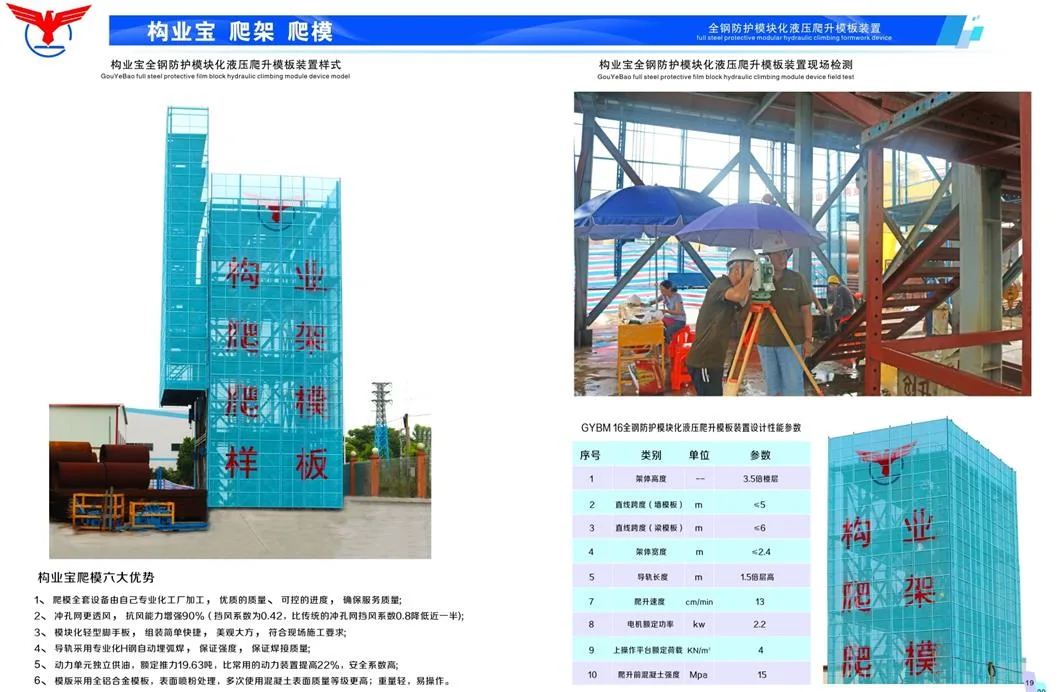 External Suspended Self Climbing Protection Panel Steel Structure Formwork and Safe Stable Hydraulic Automatic System