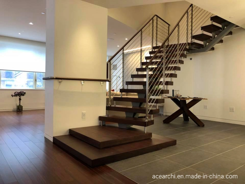 Ace Modern Residential Floating Steel Stair with Solid Wood Steps