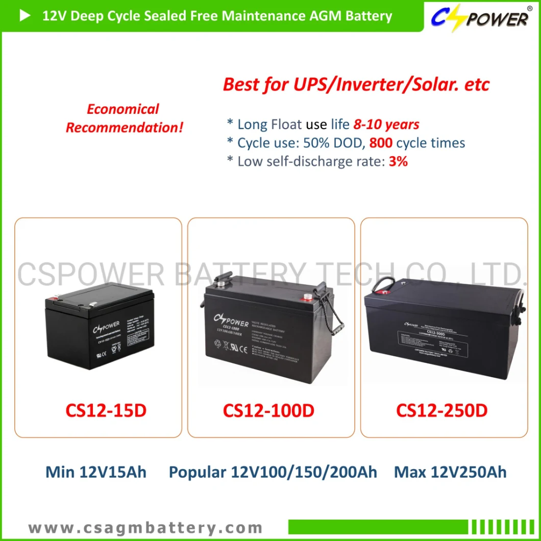 Cspower Battery 12V Inverter VRLA AGM Telecom Power Battery/Cell Vs Yuasa Battery