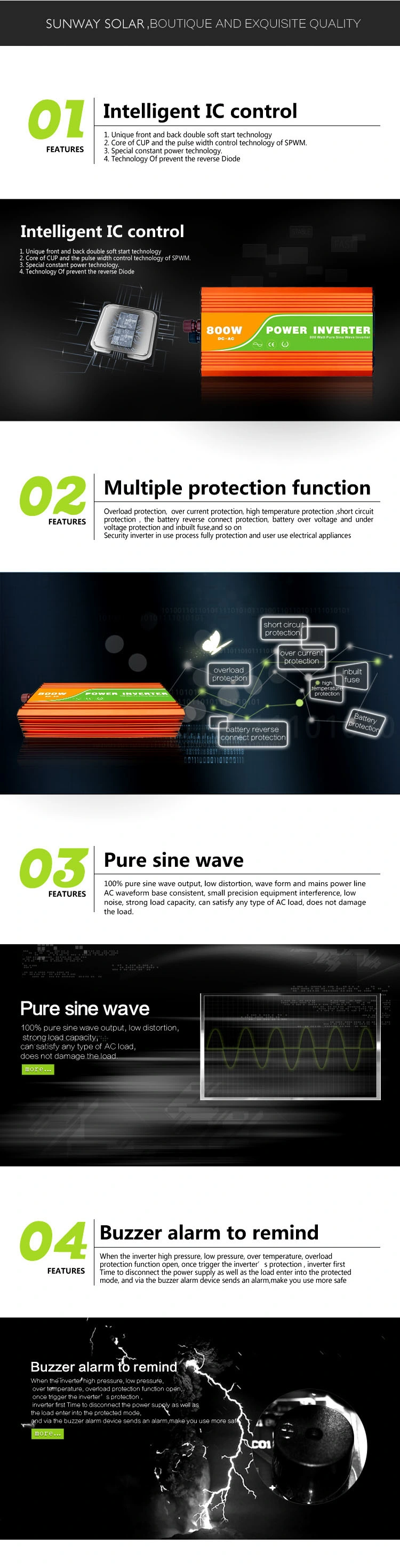 Pure Sine Wave 800W Inverter 12V 220V Solar Power Inverter with LCD Display