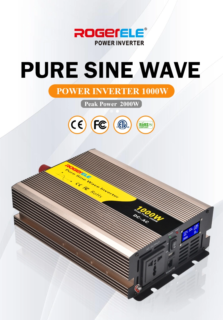 1000/1K Watt 12 24 48 Volt DC to AC 110 120 220 230 240 Volt Pure Sine Wave Power Inverter