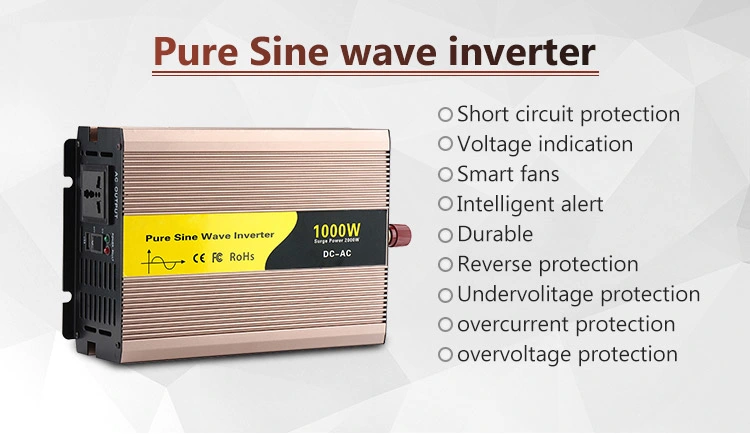 1000W 12V 24V 48V DC to AC 110V 220V Pure Sine Wave Solar Power Inverter
