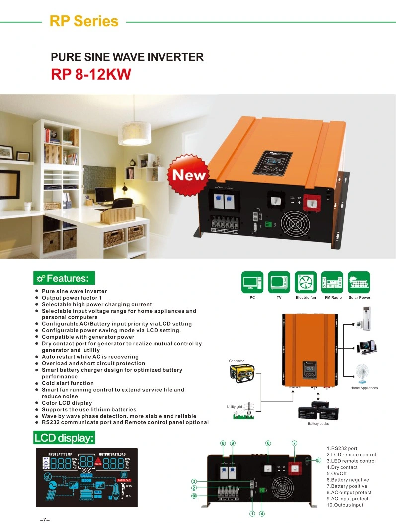 Single Phase off Grid Inverter 4kw 5kw 6kw Pure Sine Wave UPS Inverter with Charger