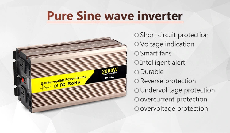 Widely Use Pure Sine Wave Power Inverter 2000W DC to AC 24V 48V 220V 2kw