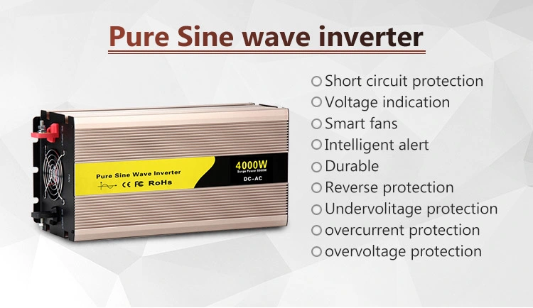 Pure Sine Power Inverter 4000W, 12V 24V 48V DC to AC 220V 240V off Grid Converter