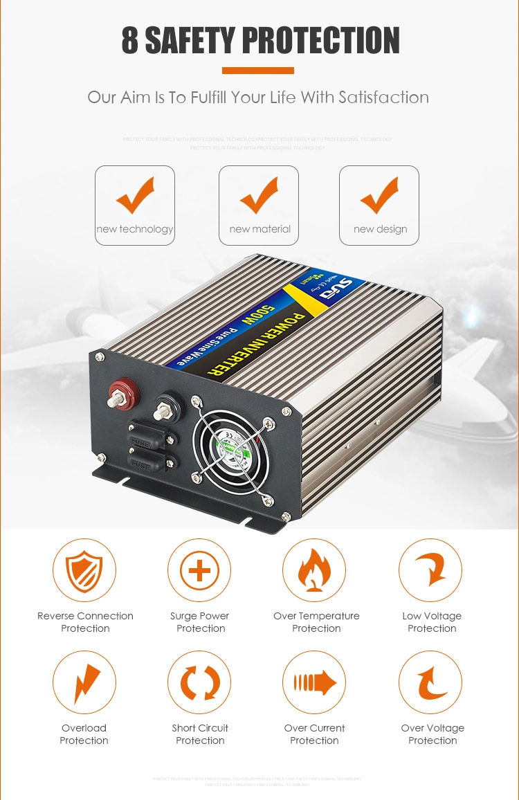 500W Inverter for Household 24VDC to 120VAC Pure Sine Wave with USA Socket FCC Certificate