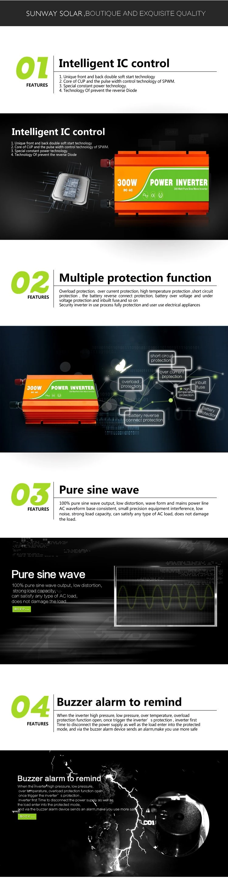 Solar Inverter 300 500 600 Watt Pure Sine Wave Power Inverter