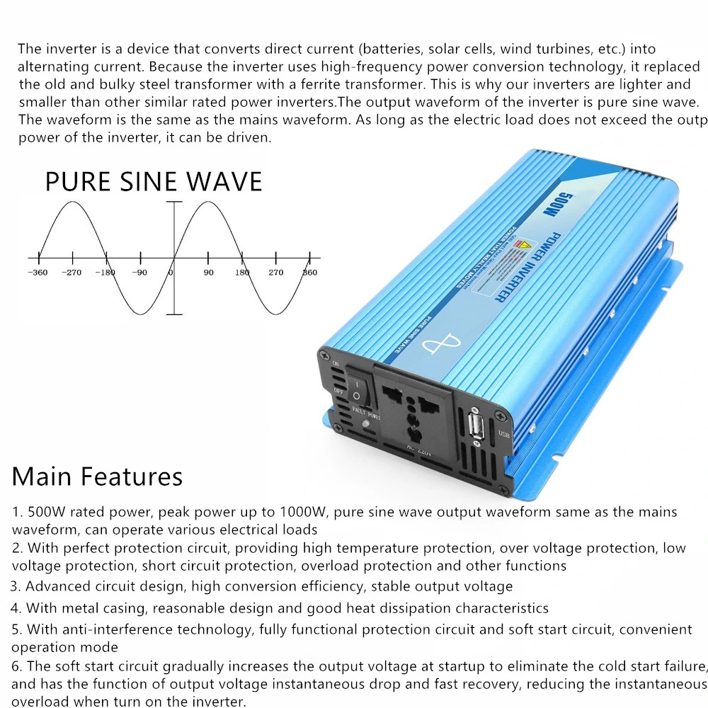 off Grid Solar Inverter 500W Pure Sine Wave Inverter (QW-P500)