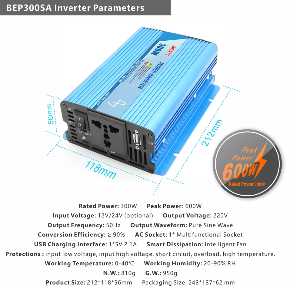 Bep300SA Pure Sine Wave Solar Power Inverter 300W Car Inverter