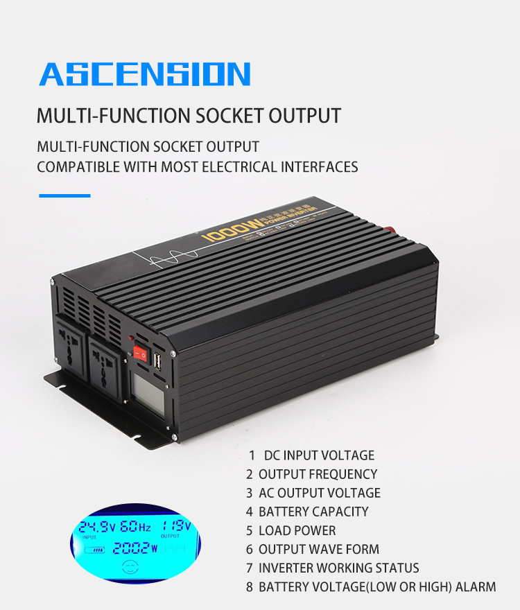 12V DC to 110 220V AC 50Hz Pure Sine Wave Power Inverter 300W 600W 1000W 1500W