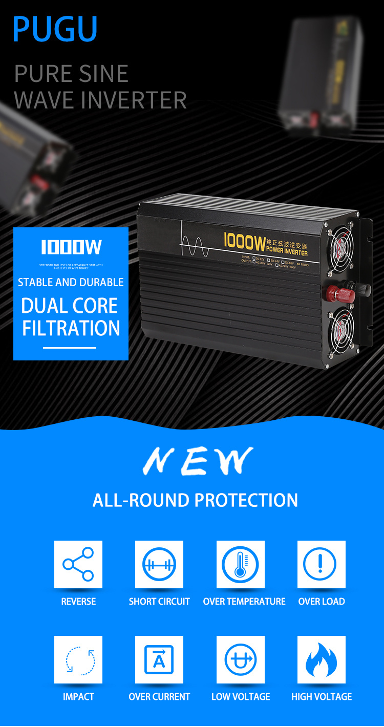 12V DC to 110 220V AC 50Hz Pure Sine Wave Power Inverter 300W 600W 1000W 1500W