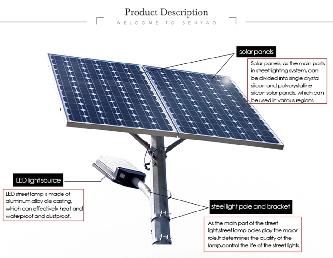 China Energy Saving LED Solar Street Light 30W 40W 50W 60W 80W 100W Price Price List