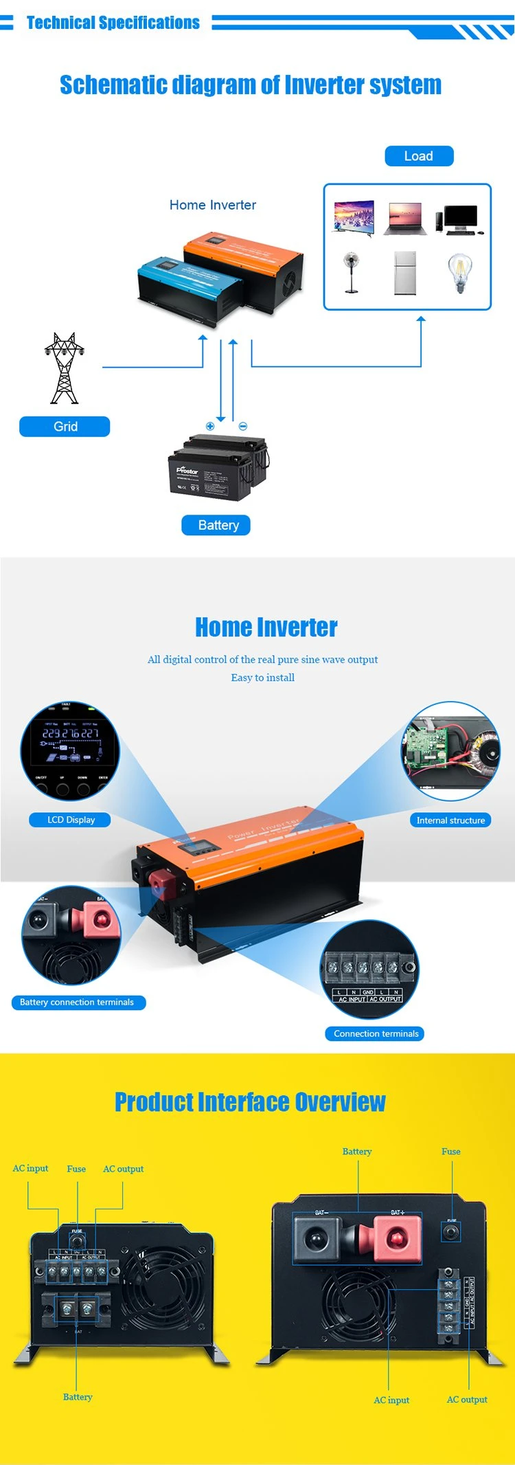 6kw 48V Home Inverter Pure Sine Wave DC to AC Power Inverter with Charger