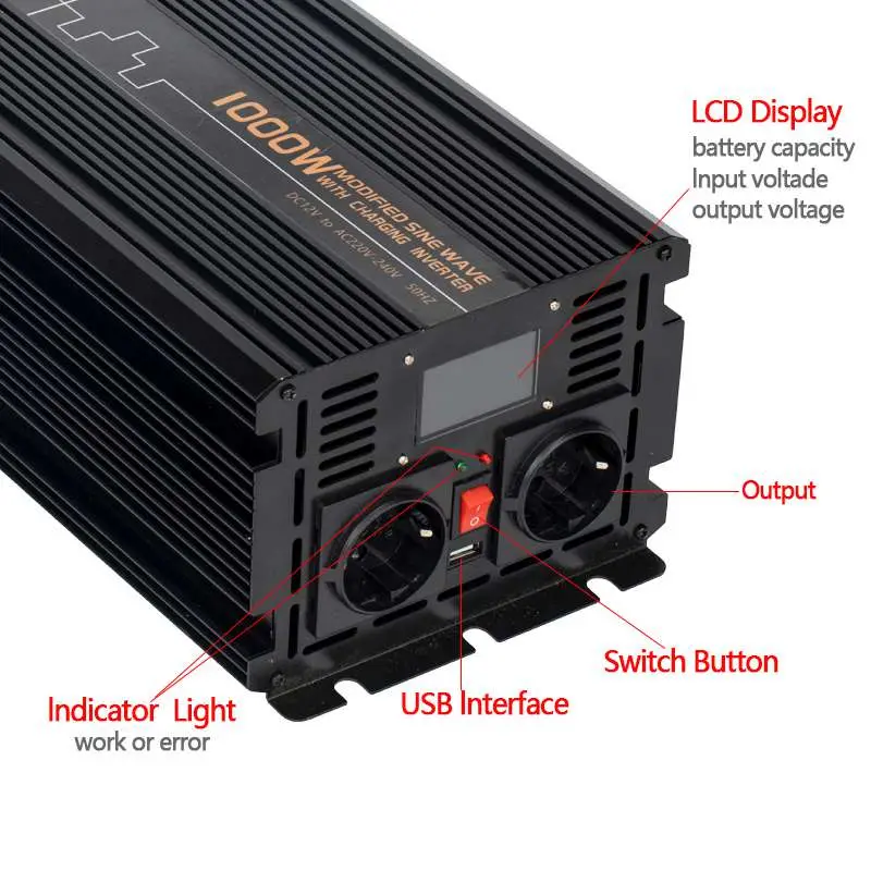 1000W off Grid 12VDC to 120VAC Modified Sine Wave Solar UPS Inverter with Charger