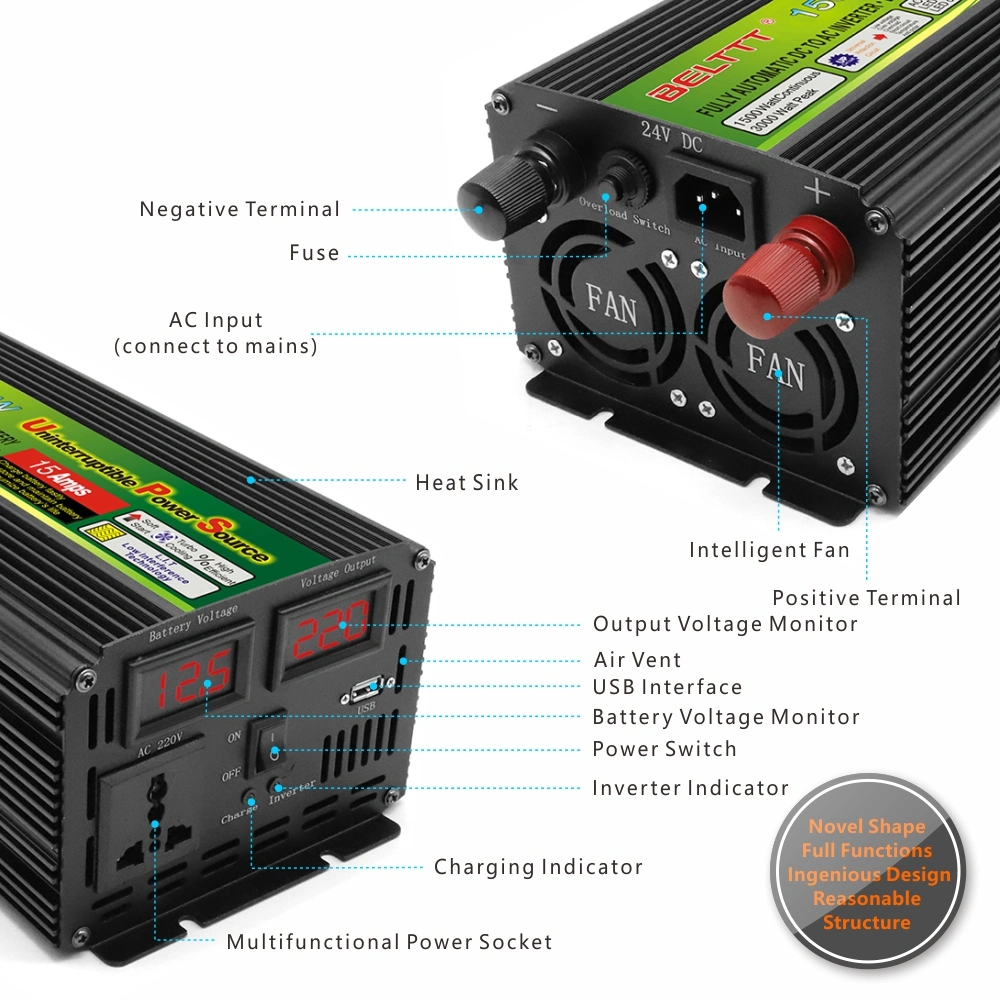 Belttt DC to AC Inverter Charger Solar Power Inverter 1500W