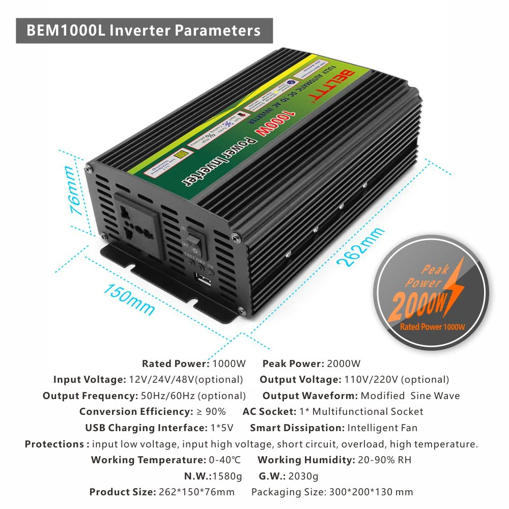Belttt 1000W Power Inverter Use on Car and Home Solar System